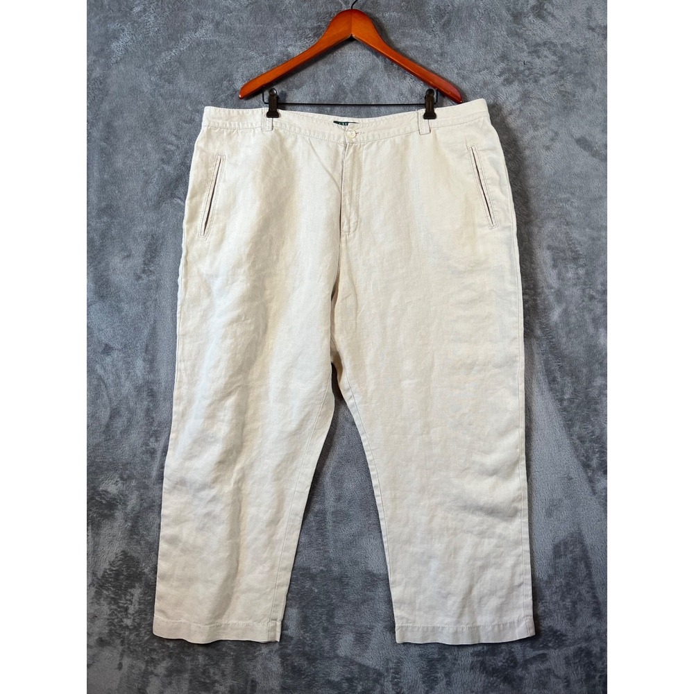 Lauren Ralph Lauren Womens Pants 22W (44x26) Beige 100% Linen Wide Leg Resort